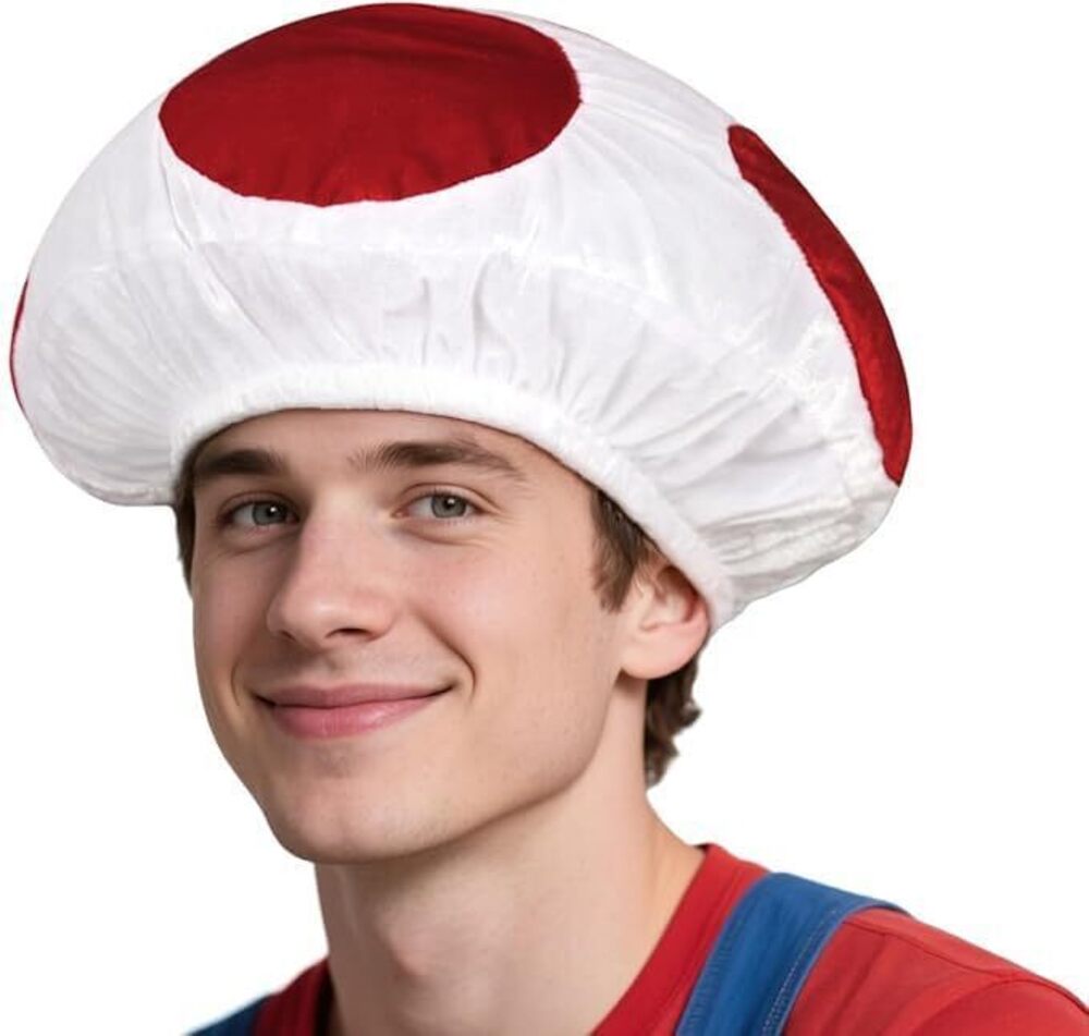 8660 Mushroom Hat Toad Costume Adult Anime Cosplay Red White Spotted